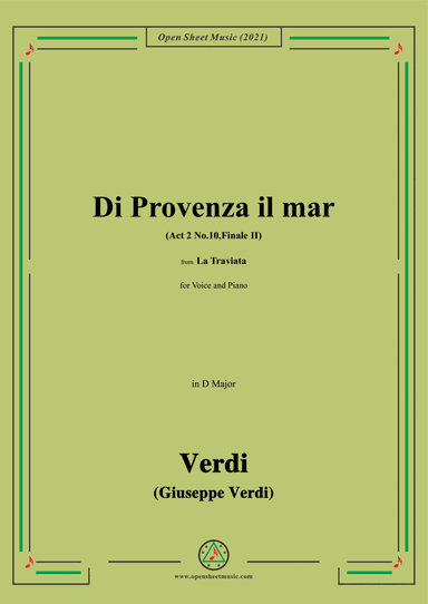 Verdi-Di Provenza il mar(Act 2 No.10,Finale II),in D Major,from La Traviata,for Voice and Piano