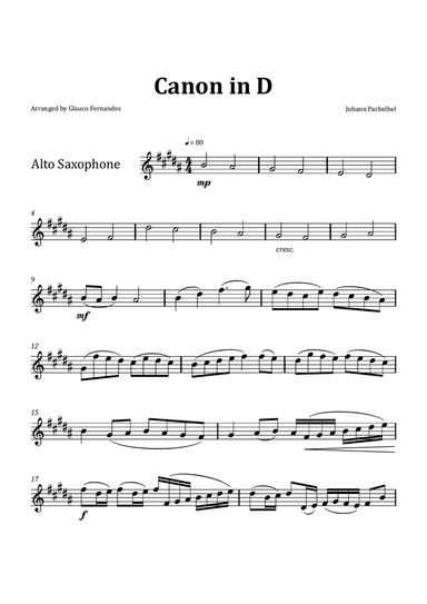 Canon by Pachelbel - Alto Saxophone Solo