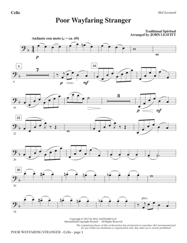 Poor Wayfaring Stranger (arr. John Leavitt) - Cello