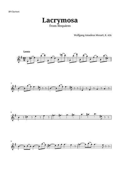 Lacrymosa from Requiem by Mozart for Clarinet