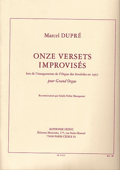 Dupre 11 Versets Improvises Lors De L'nauguration Organ Book