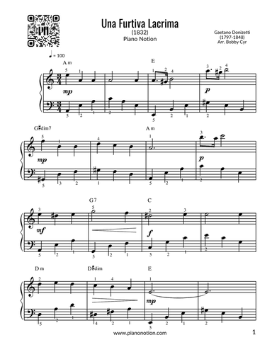 Una Furtiva Lacrima (Piano Solo)