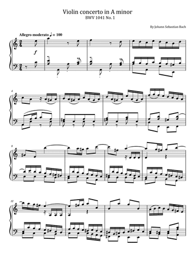 Bach - Violin Concerto in A minor - BWV 1041 No.1 - For Piano Solo