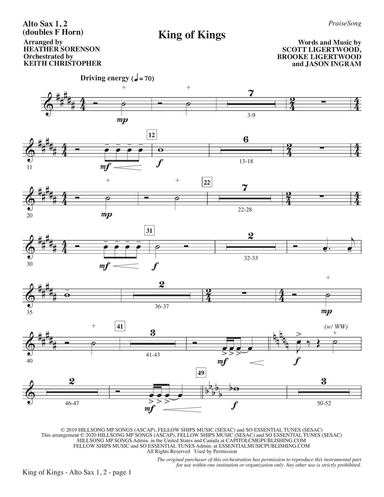 King Of Kings (arr. Heather Sorenson) - Alto Sax 1-2 (sub. Horn 1-2)