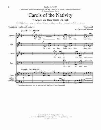 Carols of the Nativity: 7. Angels We Have Heard on High (Choral Score)