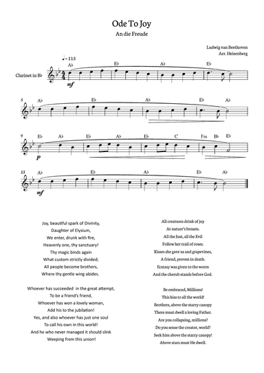 Beethoven - Ode to Joy for clarinet with chords in Ab major.