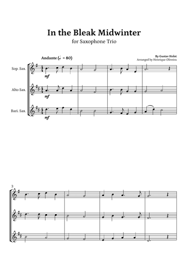 In the Bleak Midwinter (Saxophone Trio) - Beginner Level