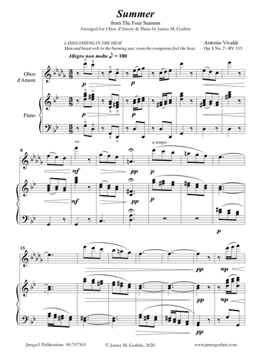 Vivaldi: Summer from the Four Seasons for Oboe d'Amore & Piano