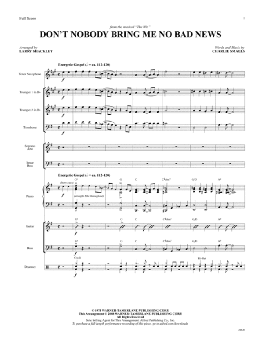 Don't Nobody Bring Me No Bad News (from the musical The Wiz): Score