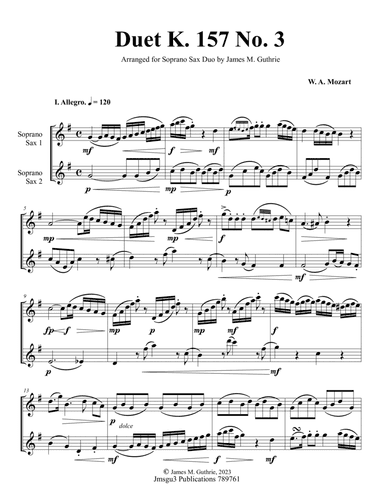 Mozart: Duet K. 157 No. 3 for Soprano Sax Duo