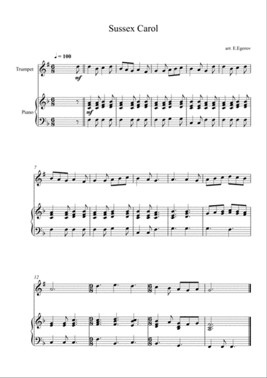 Sussex Carol, For Trumpet & Piano