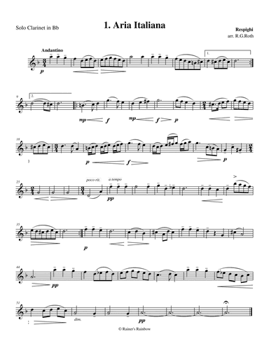 Respighi 1931 P172 Ancient Airs & Dances Suite III 1 Italiana Ignoto For Clarinet Quartet