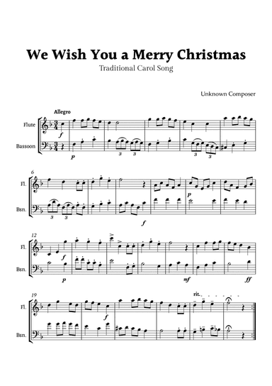 We Wish you a Merry Christmas for Flute and Bassoon Duet