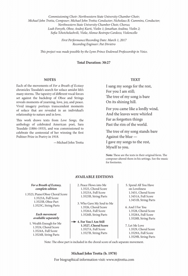 For You I Am Still from For a Breath of Ecstasy (Downloadable Choral Score)