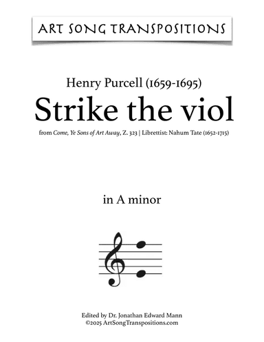 PURCELL: Strike the viol (transposed to A minor)