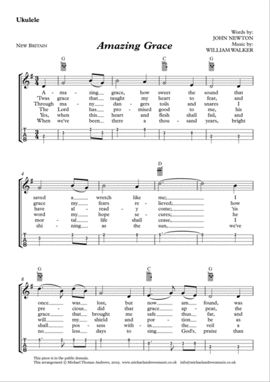 Amazing Grace (for Ukulele with TAB)