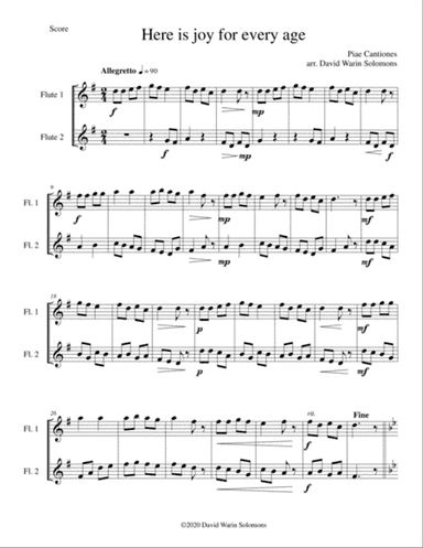 Variations on Here is joy for every age (Ecce novum gaudium from Piae Cantiones) for 2 flutes