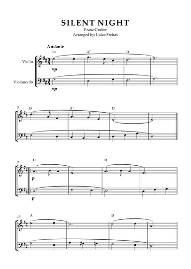 Silent Night - easy violin and cello