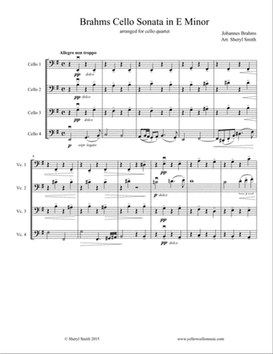 Cello Sonata in E Minor, first movement for Four Cellos / Cello Quartet