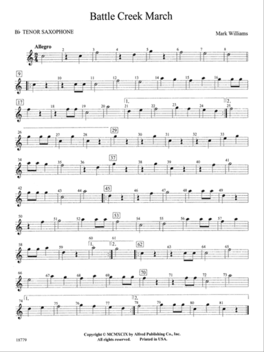 Battle Creek March: B-flat Tenor Saxophone