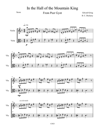 In the Hall of the Mountain King (Violin and Viola Duet)