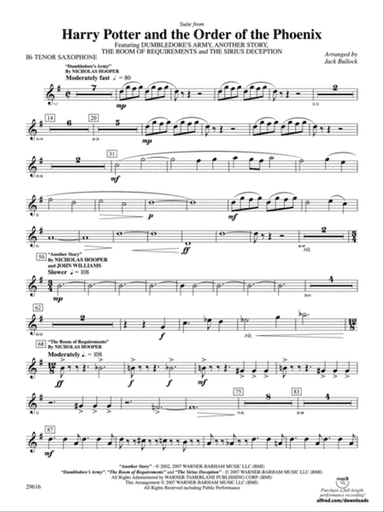 Harry Potter and the Order of the Phoenix, Suite from: B-flat Tenor Saxophone