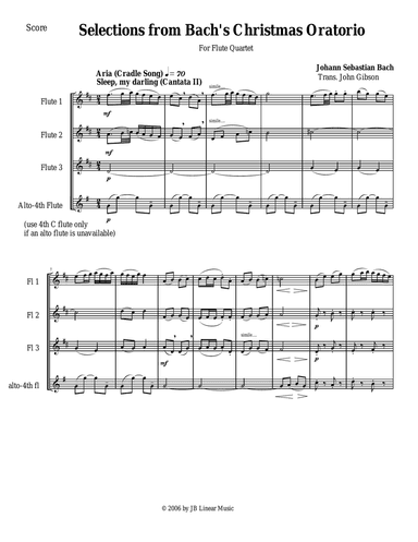 Bach's Christmas Oratorio Selections for Flute Quartet
