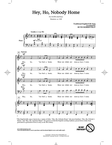 Hey Ho, Nobody Home (arr. Ruth Morris Gray)
