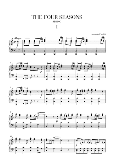 VIVALDI: The Four Seasons - Spring - 1st mov. - Intermediate Piano