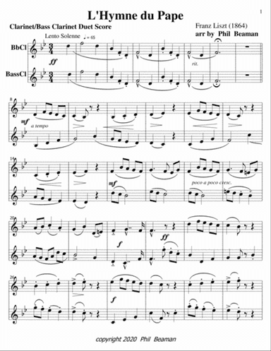 L'Hymne du Pape-Bb Clarinet-Bass Clarinet duet