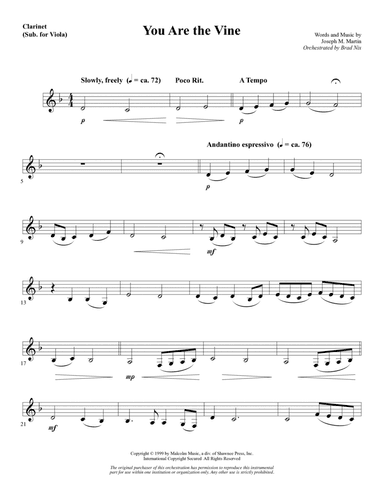 You Are the Vine - Clarinet (sub Viola)