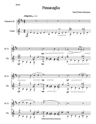 Passacaglia for clarinet and guitar