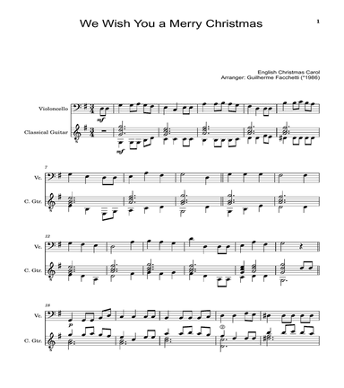English Christmas Carol - We Wish You a Merry Christmas. For Violoncello and Classical Guitar