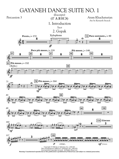 Gayenah Dance Suite No. 1 (Excerpts) (arr. Kenneth Snoeck) - Percussion 3