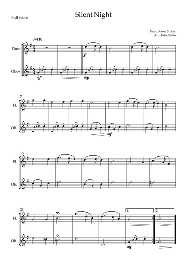Silent Night (Christmas Song) for Flute & Oboe Duo
