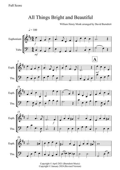 All Things Bright and Beautiful for Euphonium and Tuba Duet