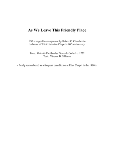As We Leave This Friendly Place (SSA a cappella)