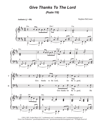 Give Thanks To The Lord (Psalm 118) (2-part choir - (TB)