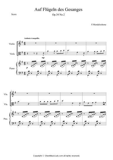 Auf Flugeln des Gesanges Easy Version in G