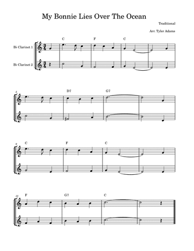 My Bonnie Lies Over The Ocean (Easy Clarinet Duet)