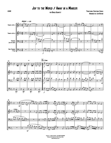 Traditional Christmas Carols - Joy to the World & Away In a Manger for Brass Quartet