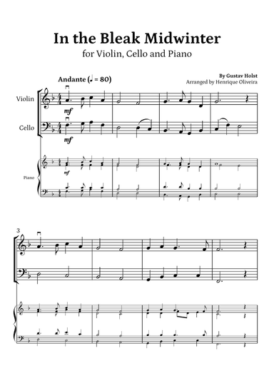 In the Bleak Midwinter (Violin, Cello and Piano) - Beginner Level