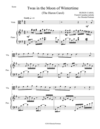 Twas in the Moon of Wintertime/The Huron Carol (viola/piano), arr. Brenda Portman