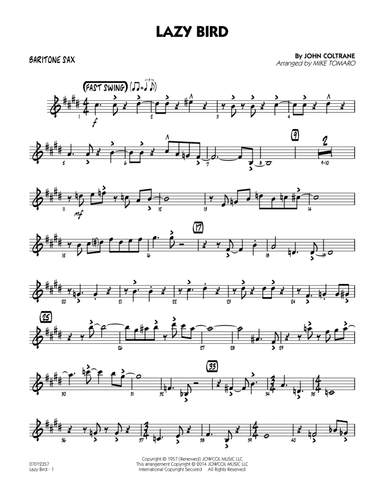 Lazy Bird (arr. Mike Tomaro) - Baritone Sax