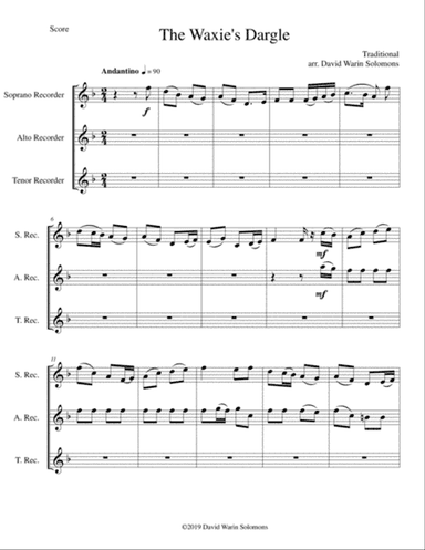 The Waxie's Dargle (The girl I left behind me) for recorder trio (soprano, alto, tenor)