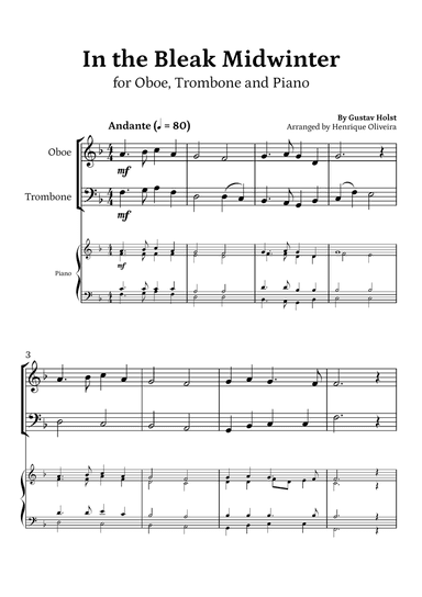 In the Bleak Midwinter (Oboe, Trombone and Piano) - Beginner Level