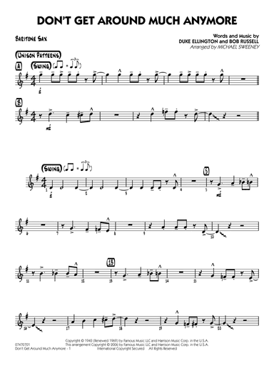 Don't Get Around Much Anymore (arr. Michael Sweeney) - Baritone Sax