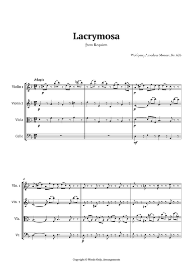 Lacrymosa by Mozart for String Quartet
