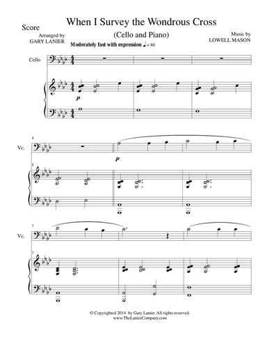 WHEN I SURVEY THE WONDROUS CROSS (Cello/Piano and Cello Part)