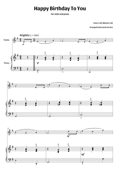 Happy Birthday To You (violin and piano – clean with fingering)
